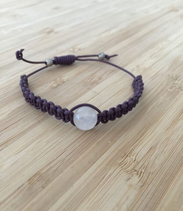 Bracelet en cuir tressé et pierre naturelle de quartz rose tressé à la main