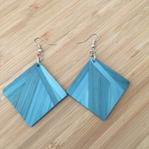 Boucles d&rsquo;oreilles en marqueterie de paille verte faites main