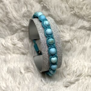 Bracelet en howlite de turquoise mate tressé à la main en cuir