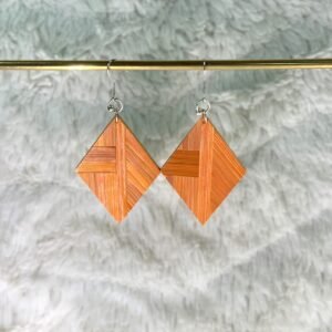 Boucles d'oreilles en marqueterie de paille orange faites main