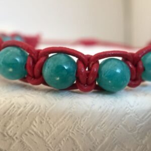 Bracelet en Jade naturel de Mashan tressé avec un cordon de cuir naturel rouge