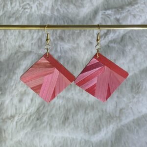 Boucles d'oreilles en marqueterie de paille terracotta et rose, faites main