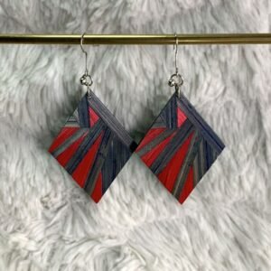 boucles d'oreilles en marqueterie de paille bleue et rouge faites main