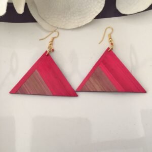 Boucles d'oreilles rouges en marqueterie de paille faites main