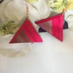 Boucles d'oreilles rouges en marqueterie de paille faites main