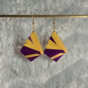 Boucles en marqueterie de paille jaune et violettes faites main