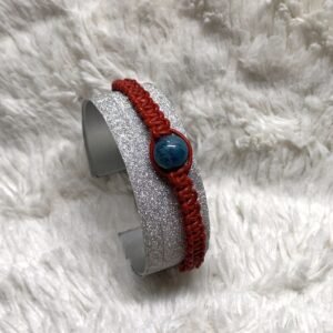 Bracelet en pierre naturelle de chrysocolle bleu et cuir tressé à la main