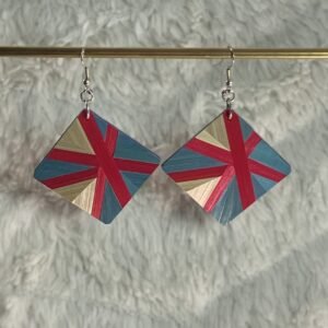 Boucles d'oreilles en marqueterie de paille rouge, verte faites main