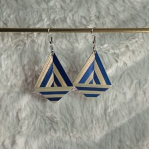 Boucles en marqueterie de paille bleue et beige , faites main