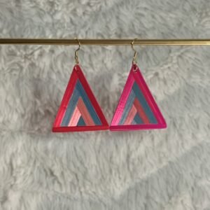 Boucles en marqueterie de paille fuchsia, rose et bleue faites main