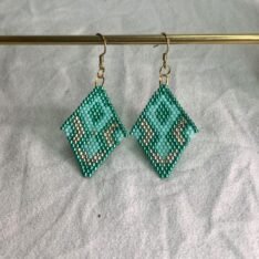 Boucles d'oreilles en perles miyuki vertes et or