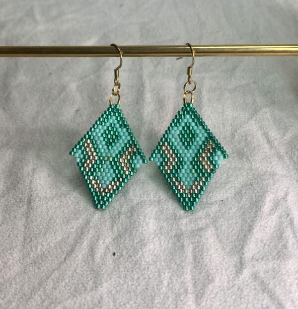 Boucles d'oreilles en perles miyuki vertes et or