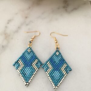 Boucles d'oreilles tissées à la main en perles miyuki bleues