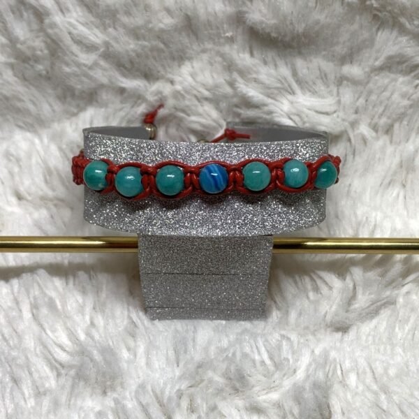 Bracelet en perles naturelles de jade et agate, cuir, réglable