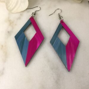 Boucles en marqueterie de paille bleue et fuchsia , faites main