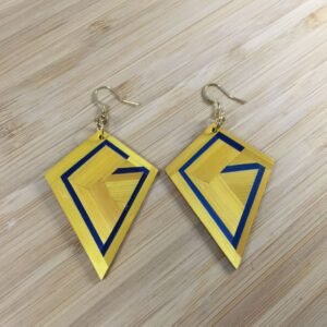 Boucles en marqueterie de paille bleue et jaune , faites main