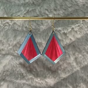 Boucles en marqueterie de paille rouge et verte, faites main