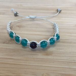 Bracelet en calcédoine verte, pierres naturelles tressé avec du cuir, réglable