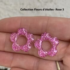 pampilles fleurs scintillantes, en résine interchangeables rose - collection Fleurs d'étoiles