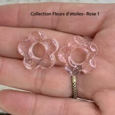 pampilles fleurs scintillantes, en résine interchangeables rose - collection Fleurs d'étoiles