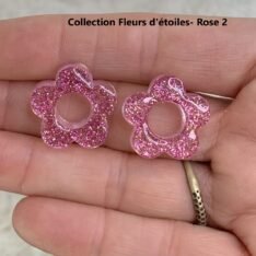 pampilles fleurs scintillantes, en résine interchangeables rose - collection Fleurs d'étoiles