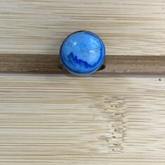 bague ronde réglable en résine minérale bleue, acier inoxydable 304