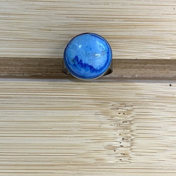 bague ronde réglable en résine minérale bleue, acier inoxydable 304