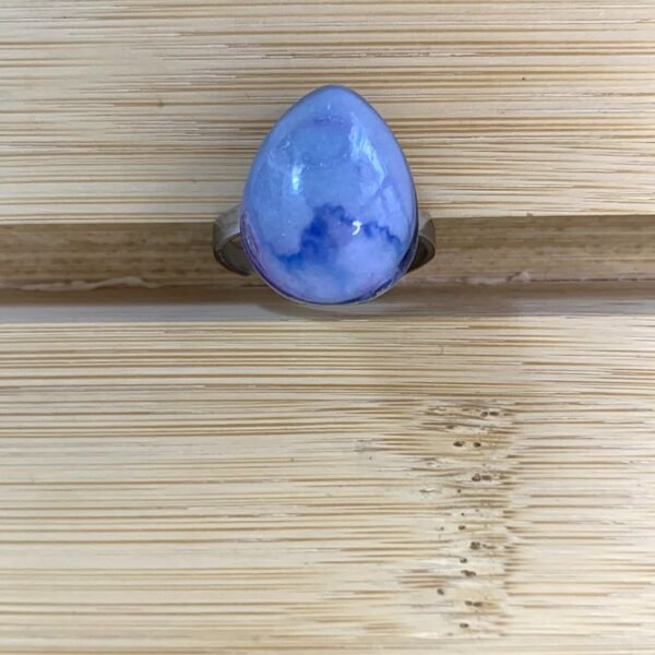 bague goutte réglable en résine minérale bleue et parme, acier inoxydable 304