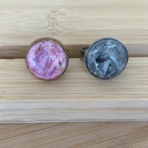 bagues réglables en pâte polymère rose ou grise, acier inoxydable 304