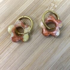 pampilles fleurs en résine minérale interchangeables et réversible- collection Minérale jaune et cuivre