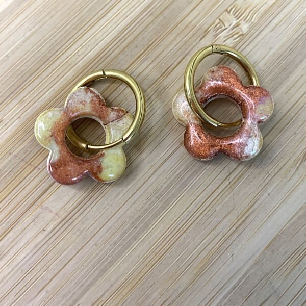 pampilles fleurs en résine minérale interchangeables et réversible- collection Minérale jaune et cuivre