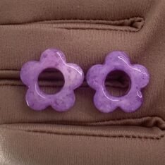 pampilles fleurs en résine minérale interchangeables et réversible- collection Minérale violet et rose