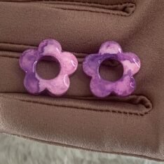pampilles fleurs en résine minérale interchangeables et réversible- collection Minérale violet et rose