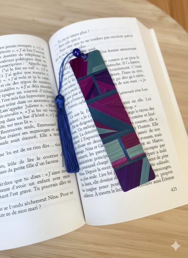 Marque-pages Brise d'Orient en marqueterie de paille et tissus japonisant.