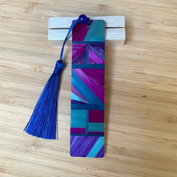 Marque-pages Brise d'Orient en marqueterie de paille et tissus japonisant.