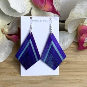 boucles d'oreilles en marqueterie violette et vert d'eau