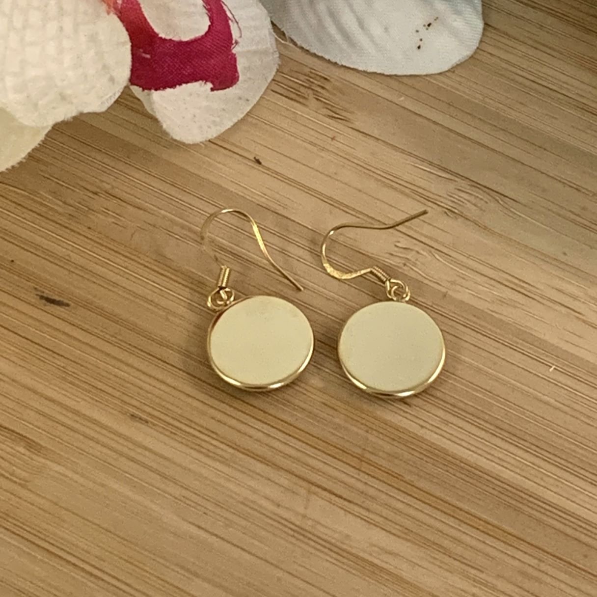 dos des Boucles d'oreilles pendantes rondes en acier inoxydable doré 304