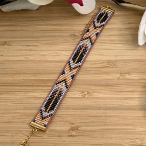 Bracelet  orange et noir – Tissage Artisanal en Perles Miyuki
