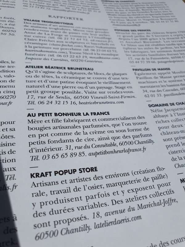 article sur le Kraft pop up store dans Vivre côté Paris. Spécial Chantilly-Senlis