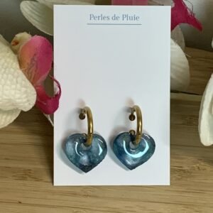 Boucles d'oreilles pampilles coeurs bleu galaxie collection Duo d'Éclat