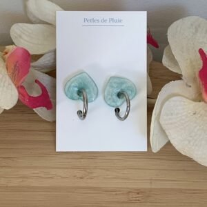 Boucles d&rsquo;oreilles cœur réversibles vert menthe de Perles de Pluie artisanat français.jpg