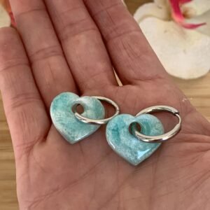 Boucles d&rsquo;oreilles cœur réversibles vert menthe de Perles de Pluie artisanat français.jpg