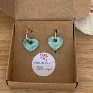 Boucles d&rsquo;oreilles cœur réversibles vert menthe de Perles de Pluie artisanat français.jpg