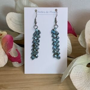 boucles d'oreilles tissées main en perles tila turquoise