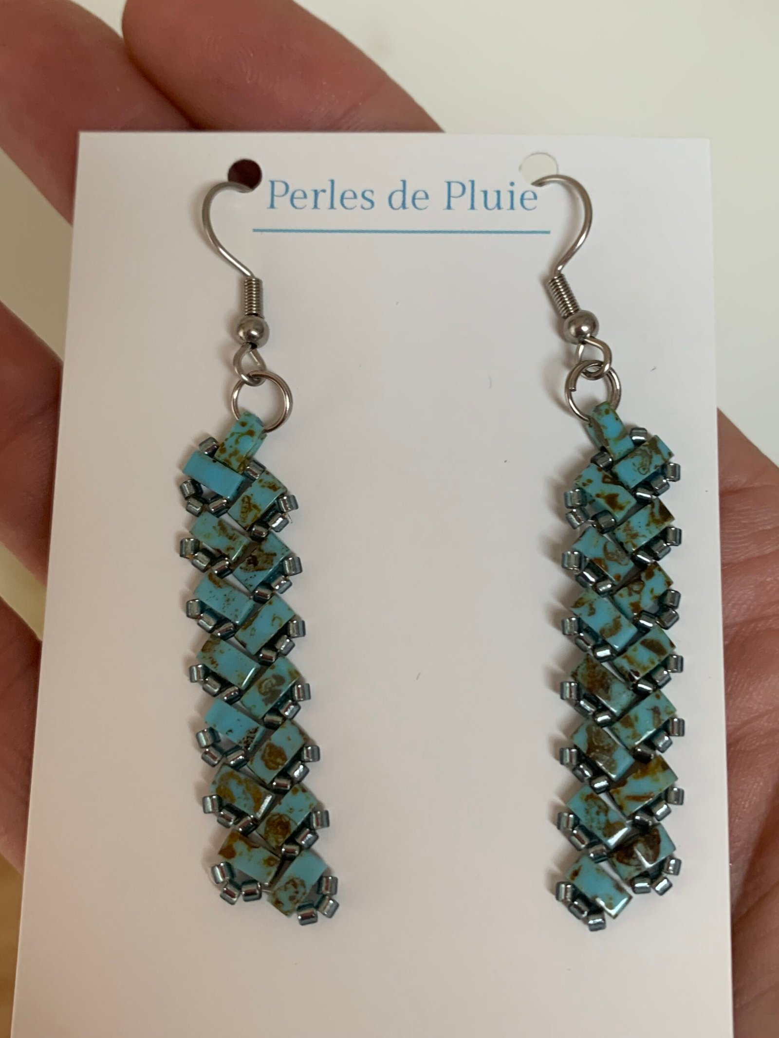 boucles d’oreilles tissées main en perles tila turquoise boucles d’oreilles tissées main en perles tila turquoise