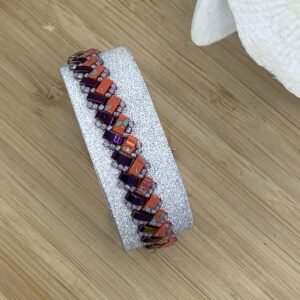 bracelet ajustable en perles miyuki tila orange veinée de turquoise tissé à la main