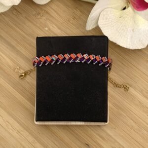 bracelet ajustable en perles miyuki tila orange veinée de turquoise tissé à la main bracelet ajustable en perles miyuki tila orange veinée de turquoise tissé à la main